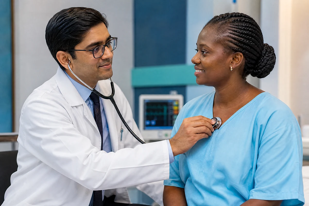 Cardiology — Indian doctor with African patient